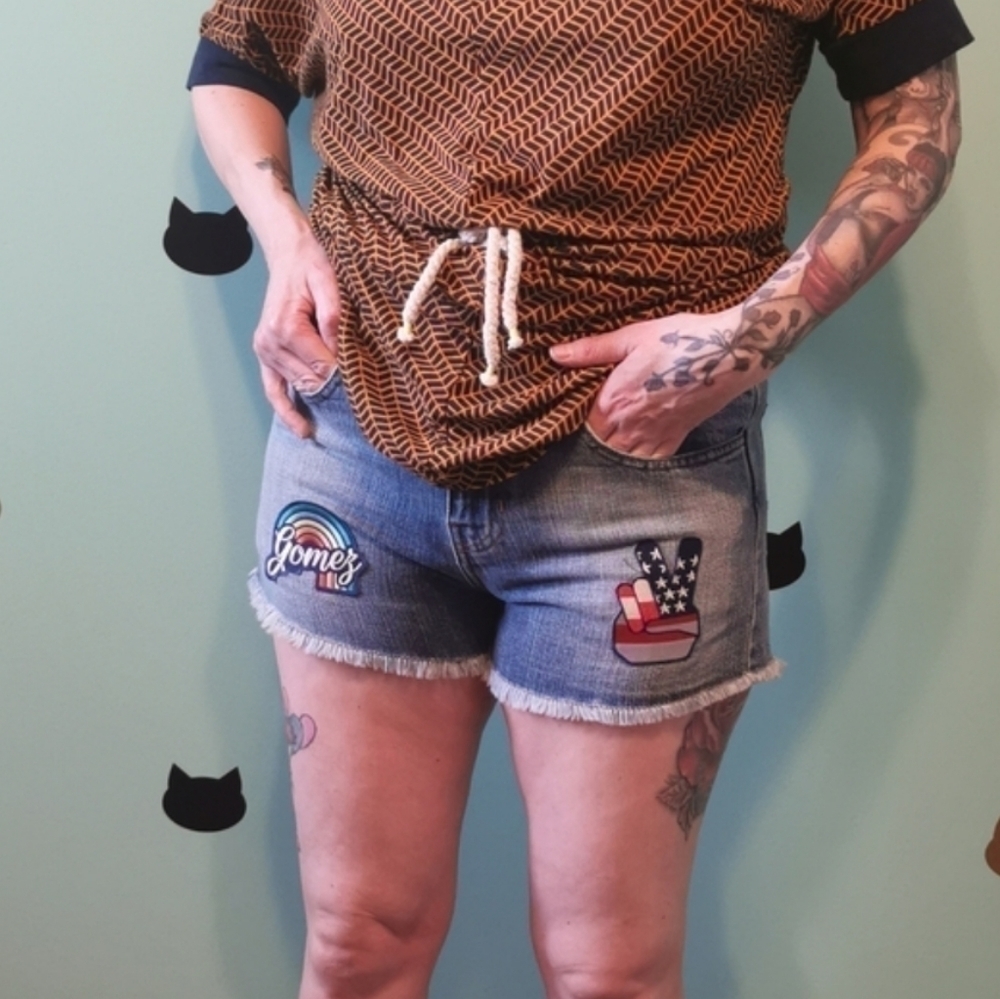 VINTAGE Upcycled Shorts Patches Faded Small
